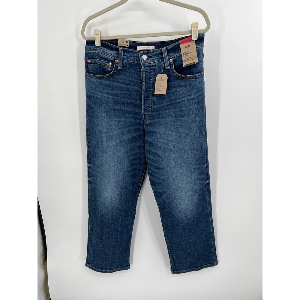 Levis Ribcage Straight‎ Ankle Jeans Dark Wash High Rise Button Fly 32x27 NWT